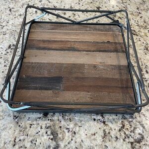 Rustic Wooden Tray with Metal Frame